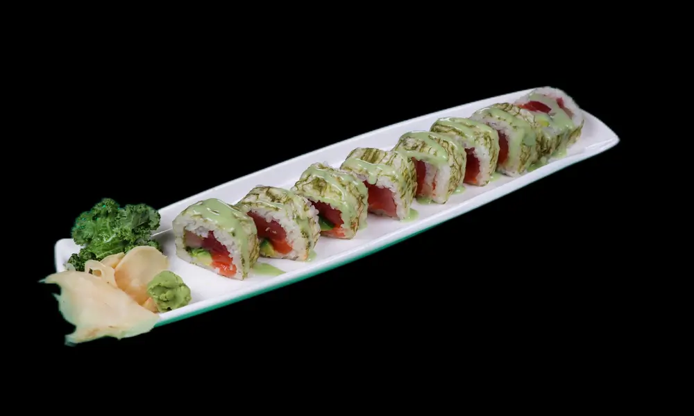 Long - plate sushi roll, mixed ingredients at Sushi Lee, a Japanese restaurant in Brooklyn