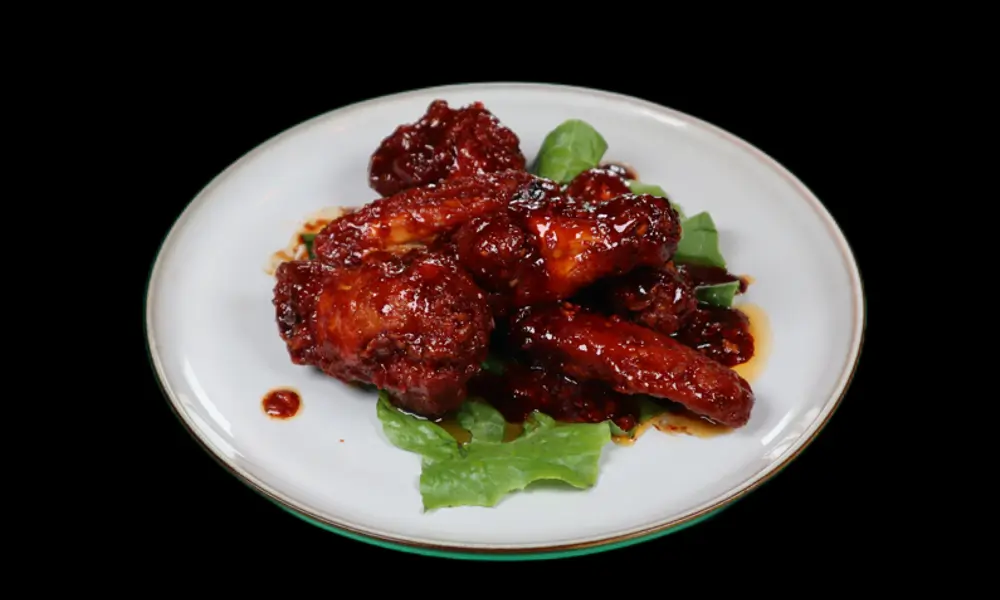 Sushi-Lee-Japanese-restaurant-Spicy-Garlic-Wing-Brooklyn spicy garlic chicken wings, bright color, spicy aroma at Sushi Lee, a Japanese restaurant in Brooklyn